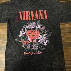 NIRVANA Black acid wash Sleeve Tee size Large